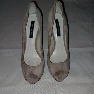 Zara Tan Suede Peep-Toe Heels – Size 39